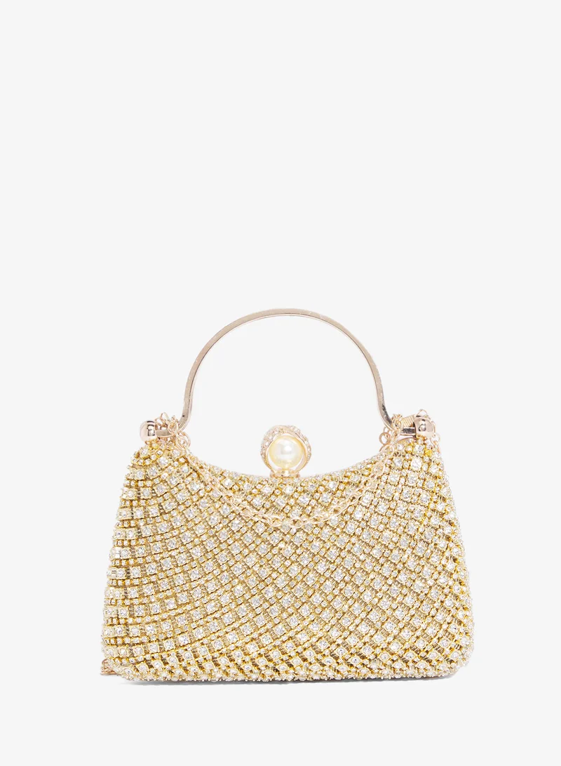 خزانة Gold Embellished Detailed Clutch With Top Handle